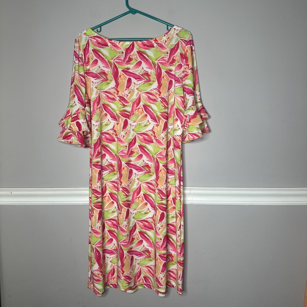 PAPPAGALLO Erika Bright Floral Midi Dress Sz Large Resort Wear Beach Happy - Picture 4 of 7